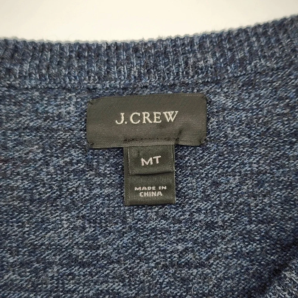 J.Crew VNeck Sweater sz MT Tall Men Blue Heather Cotton Cashmere Preppy Normcore
